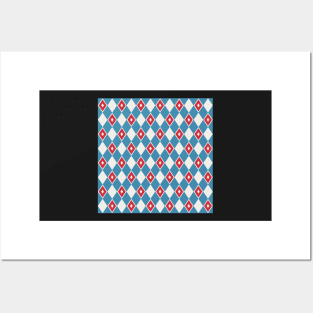 Red White and Blue Harlequin Pattern Posters and Art